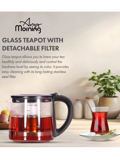 Any Morning Turkish Teapot Electric Tea Kettle with Infuser 2000ml, Stainless Steel Tea Maker Machine  68oz, Glass Teapot with Filter, Double Boiler, LED Light, 360 Swivel Base, 1500W - DE23203SX  - Image 4
