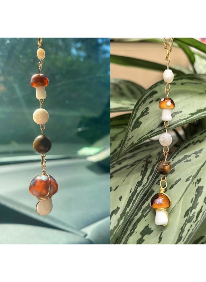 Qpige Mushroom Car Accessories for Women - Cute Hanging Ornament, Boho Rear View Mirror Accessories, Interior Decor, Bag Charms, Gifts for Women Girls (White) - Image 3