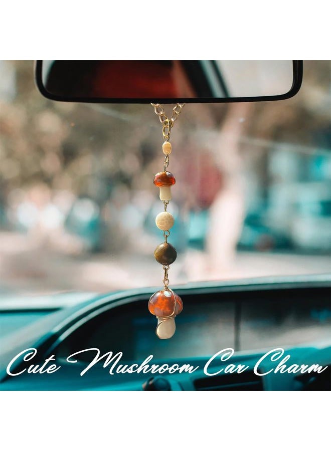 Qpige Mushroom Car Accessories for Women - Cute Hanging Ornament, Boho Rear View Mirror Accessories, Interior Decor, Bag Charms, Gifts for Women Girls (White) - Image 2