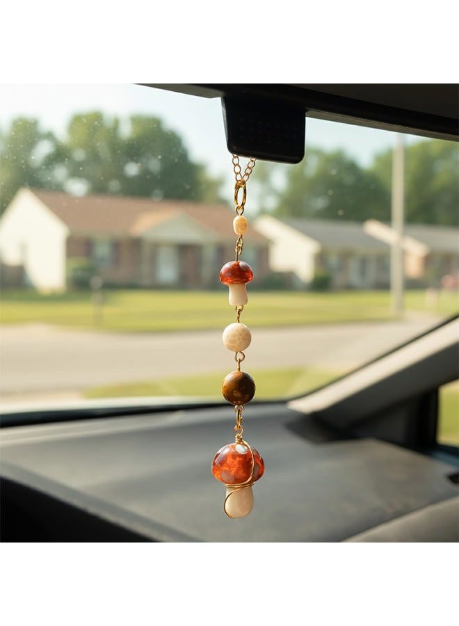 Qpige Mushroom Car Accessories for Women - Cute Hanging Ornament, Boho Rear View Mirror Accessories, Interior Decor, Bag Charms, Gifts for Women Girls (White) - Image 1