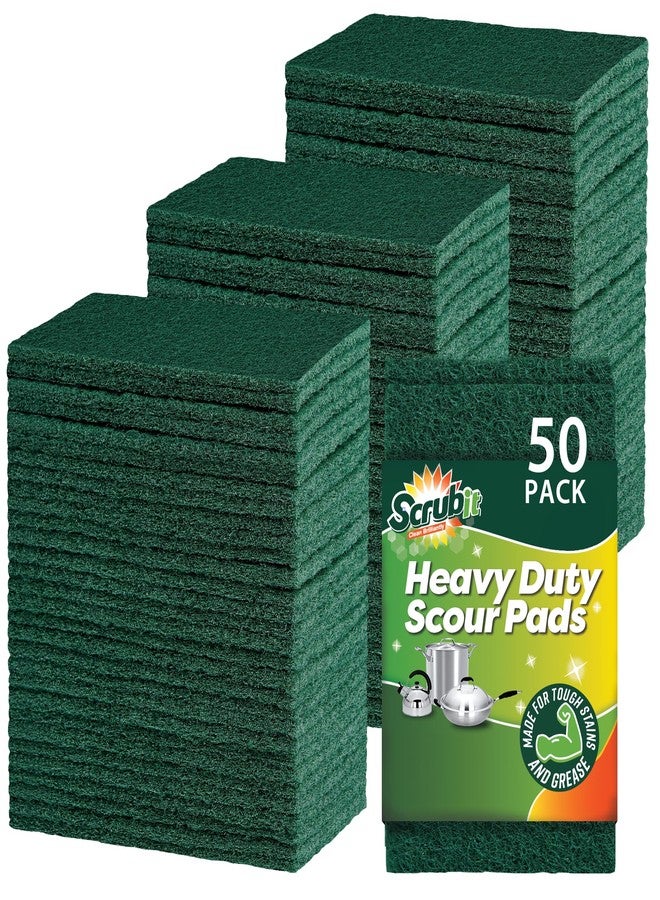 SCRUBIT Scouring Pads - Heavy Duty Scrub Pads for Cleaning Dishes - Non-Scratch - Reusable - Green (50) - Image 1