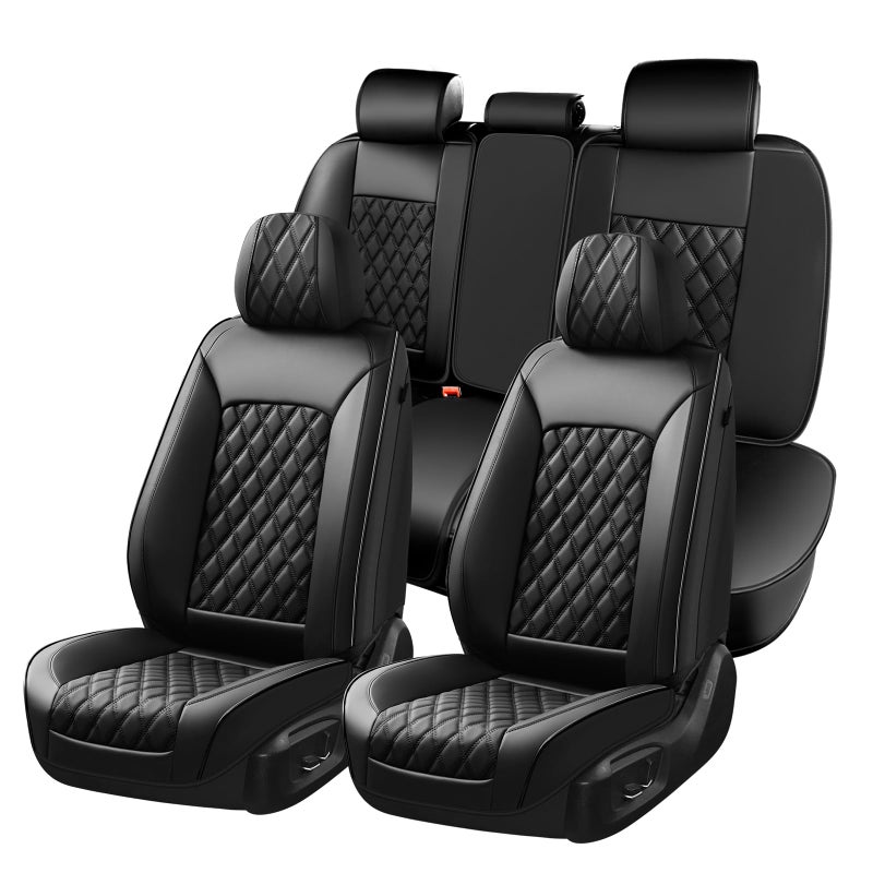 Huidasource Car Seat Covers Full Set Nappa Leather Seat Covers Front Split Rear Bench Car Seat Cover Zipper Velcro Adjustable Universal Fit for Most Cars Vans Trucks SUVs Full SetBlack