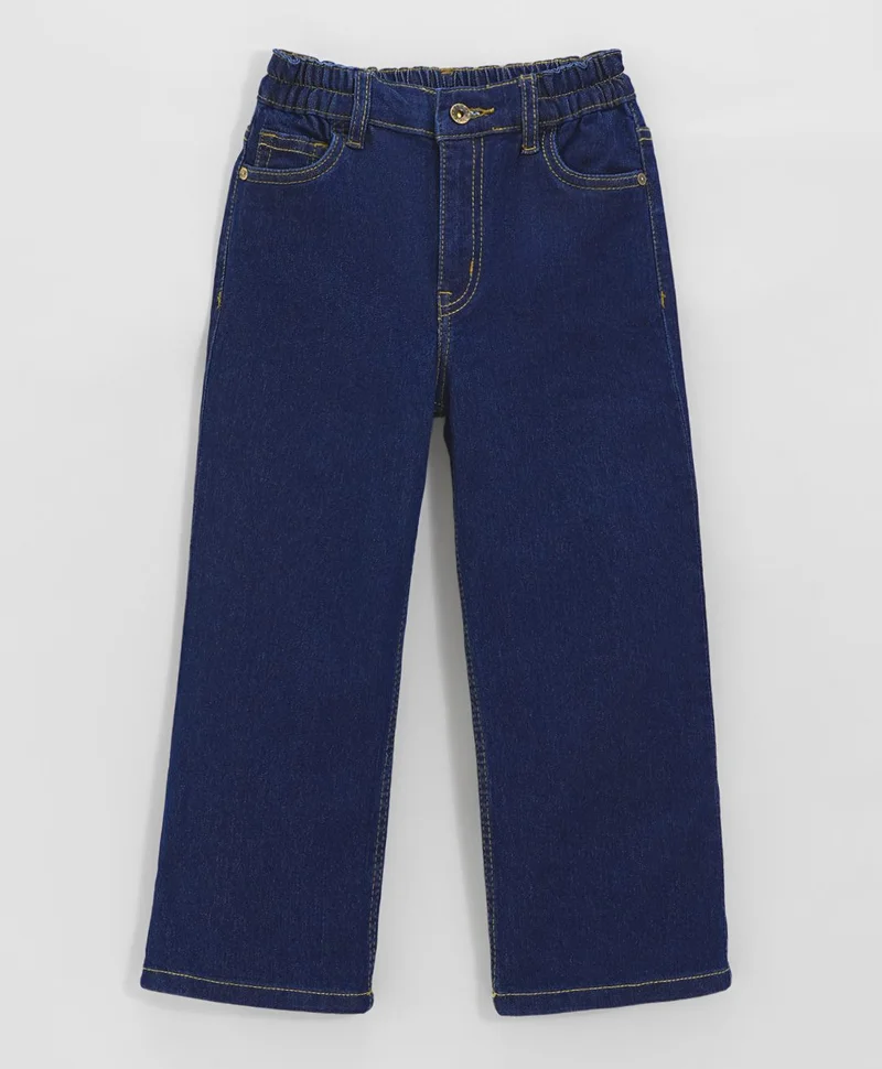 Primo Gino Primo Gino Woven Washed Wide Leg Jeans - Dark Blue