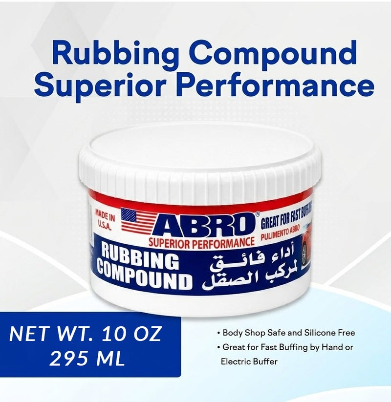 أبرو مركب تلميع ABRO RC-295-UNC، سعة 295 مل (10 أونصة)، مركب تلميع طلاء السيارات خالٍ من السيليكون، مزيل سريع للأكسدة والعيوب لسطح هيكل السيارة، للتلميع اليدوي أو الآلي، للاستخدام في ورش إصلاح هياكل السيارات والمرائب - Image 2