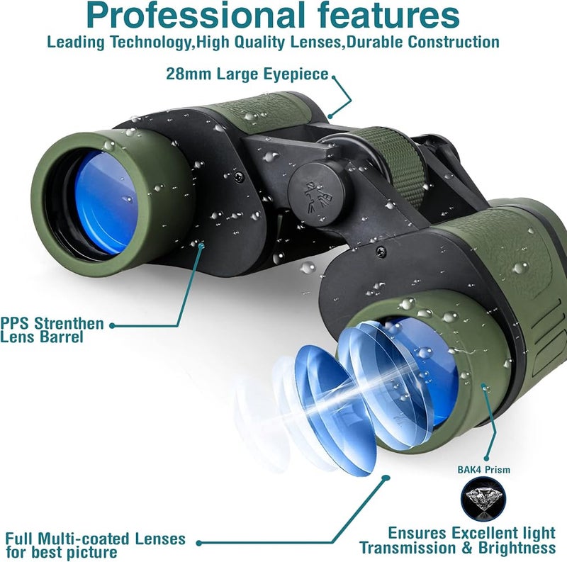 CASON (Device of C) Professional Telescope Binoculars with Pouch, 8 X 40 HD Vision 8 X Zoom for Adults Long Distance Bird Watching, Sightseeing Wildlife Trekking - Green - Image 5