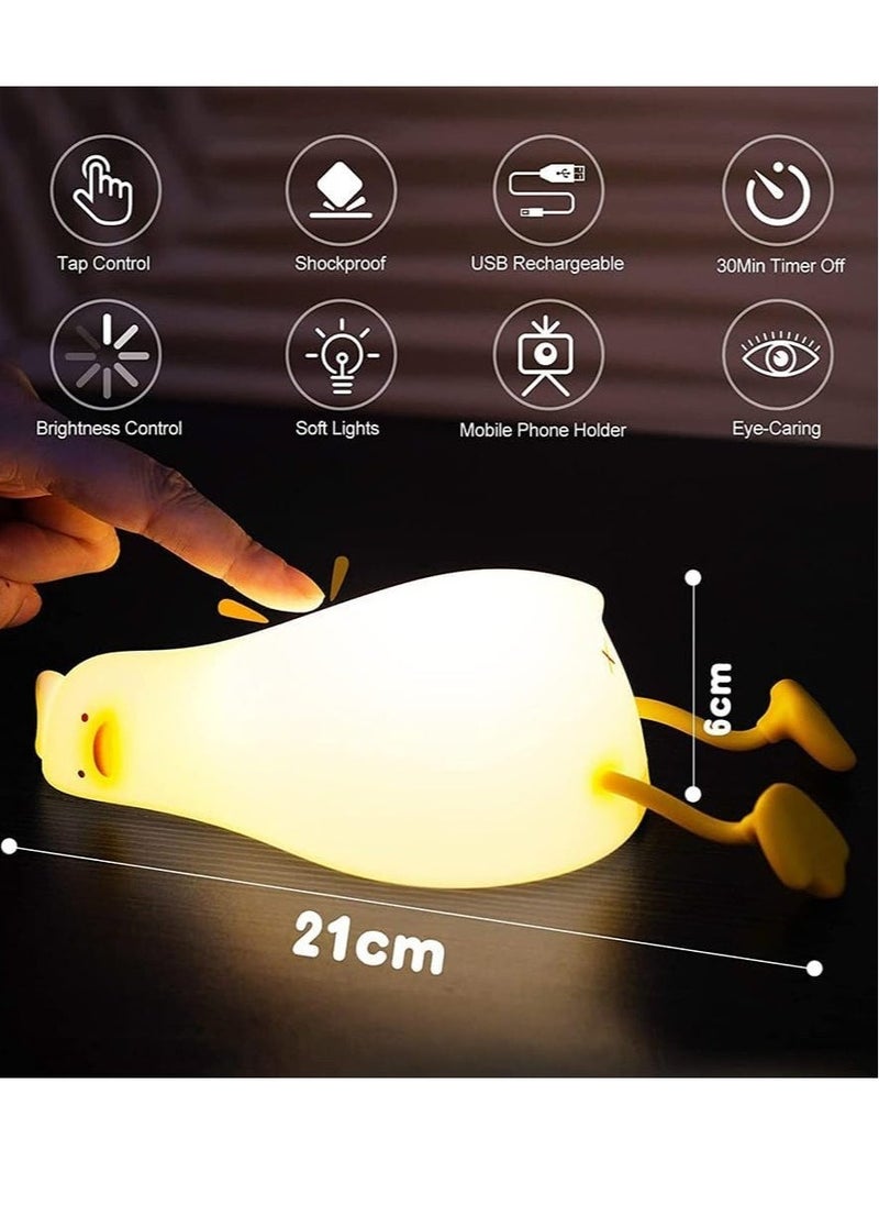 TIGER LED Lying Flat Duck Touch Light, Cute Duck Pat-Pat Night Light, Silicone Dimmable Timing Ambient Lamp, Rechargeable Warm Yellow Light, Decompression Toy Light & Phone Stand 2 in 1 – Ideal for Kids & Adults - Image 3