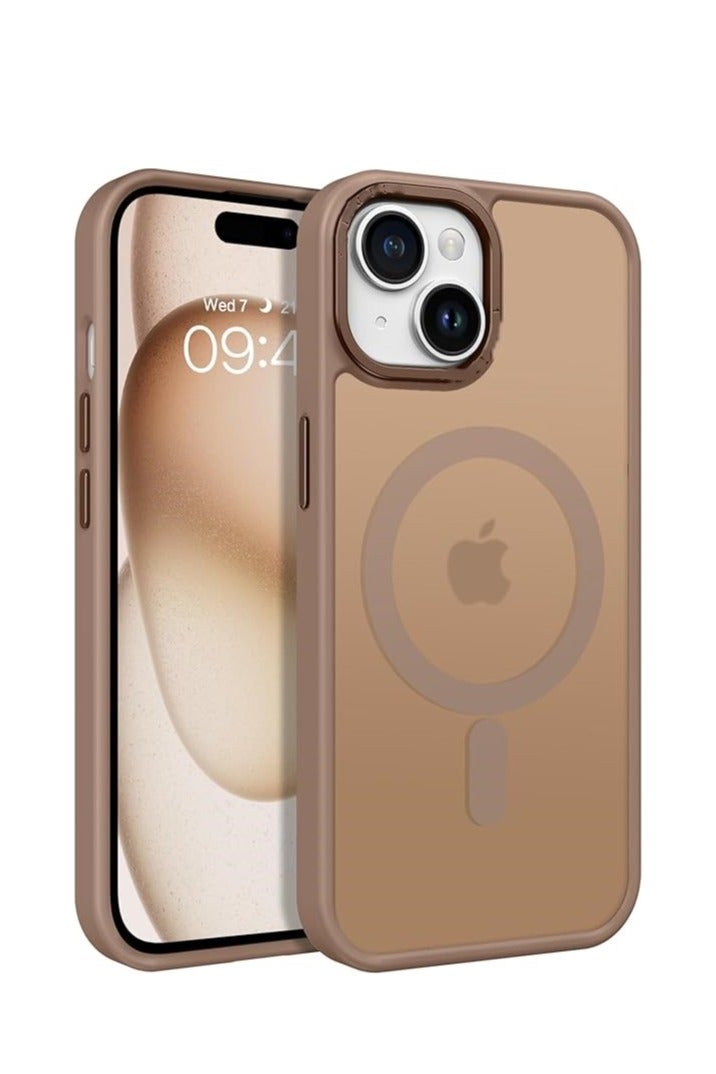 Denx Matte Magnetic case for IPhone 15 , High Grade Drop Protection with Shockproof Strip, Translucent Matte Back Phone Case (Desert Titanium) - Image 1
