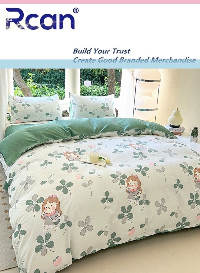 Rcan 3 Piece Set Cartoon College Style Print Design Duvet Cover Set Cotton for Boys Girls Multicolor 150x200cm - Image 1