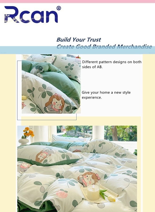 Rcan 3 Piece Set Cartoon College Style Print Design Duvet Cover Set Cotton for Boys Girls Multicolor 150x200cm - Image 3
