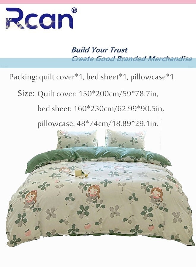 Rcan 3 Piece Set Cartoon College Style Print Design Duvet Cover Set Cotton for Boys Girls Multicolor 150x200cm - Image 2