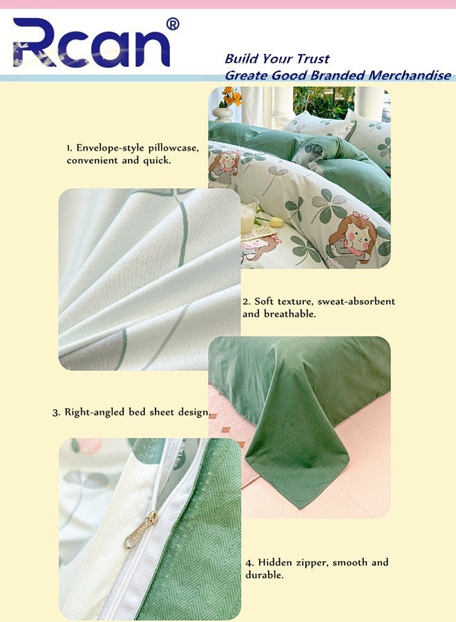 Rcan 3 Piece Set Cartoon College Style Print Design Duvet Cover Set Cotton for Boys Girls Multicolor 150x200cm - Image 5