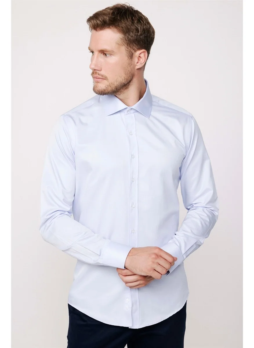تودورس Modern Slim Fit Plain Satin Cotton Men's Blue Shirt