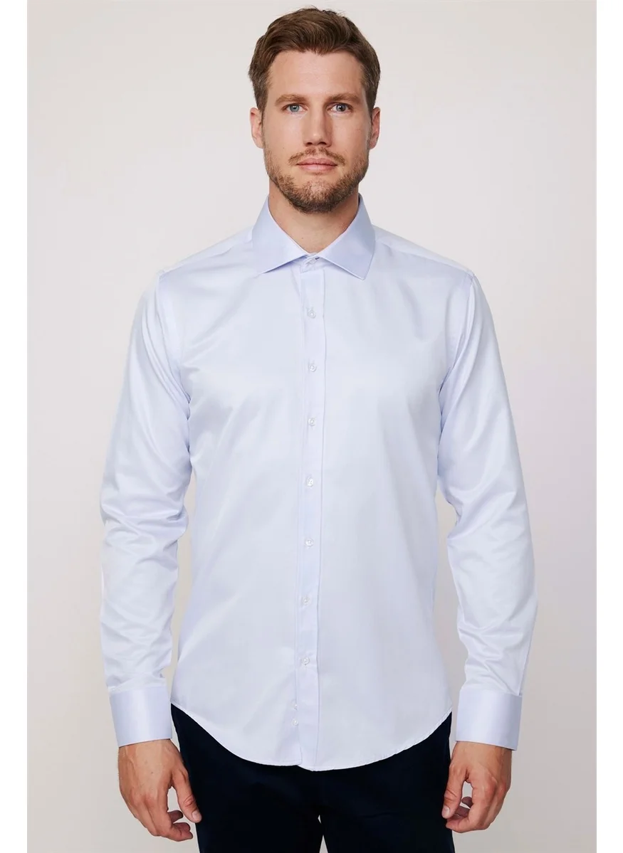 تودورس Modern Slim Fit Plain Satin Cotton Men's Blue Shirt
