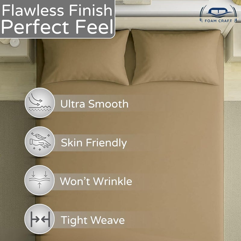 FOAM CRAFT 3 Piece Fitted Sheet Set - Queen Size Fitted Bed Sheet & 2 Pillow Shams - 100% Cotton, 300TC, Deep Pockets - Beige - Image 4