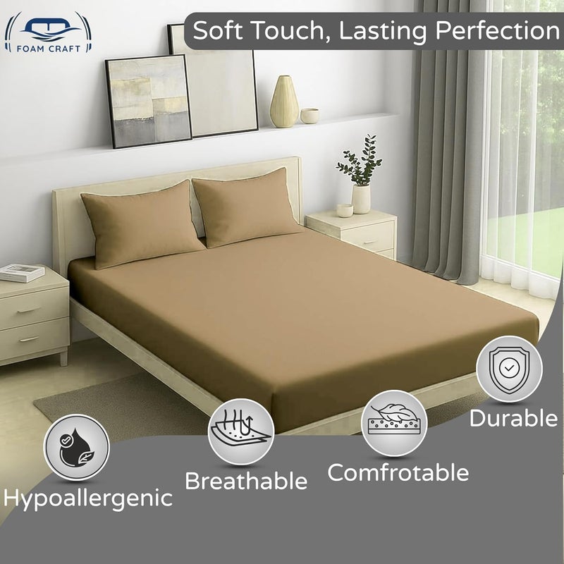 FOAM CRAFT 3 Piece Fitted Sheet Set - Queen Size Fitted Bed Sheet & 2 Pillow Shams - 100% Cotton, 300TC, Deep Pockets - Beige - Image 3