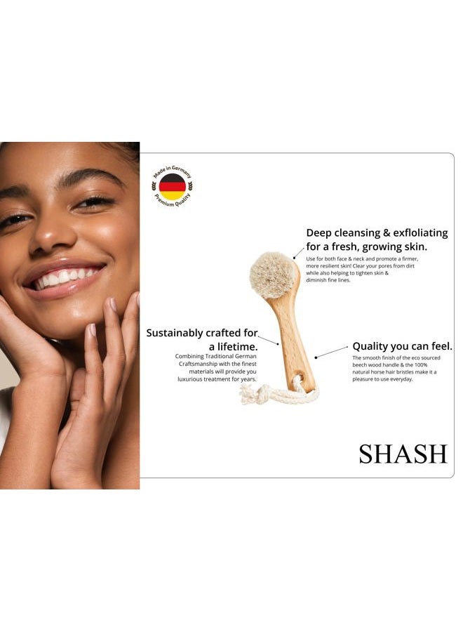 SHASH منذ 1869 صنع يدوي في ألمانيا - فرشاة وجه مقشرة مستدامة، فرشاة تنظيف، تقشر البشرة للمساعدة في تقليل التقشر، الخطوط الدقيقة، تدعم توهج البشرة (شعيرات متوسطة من شعر الحصان) - Image 2