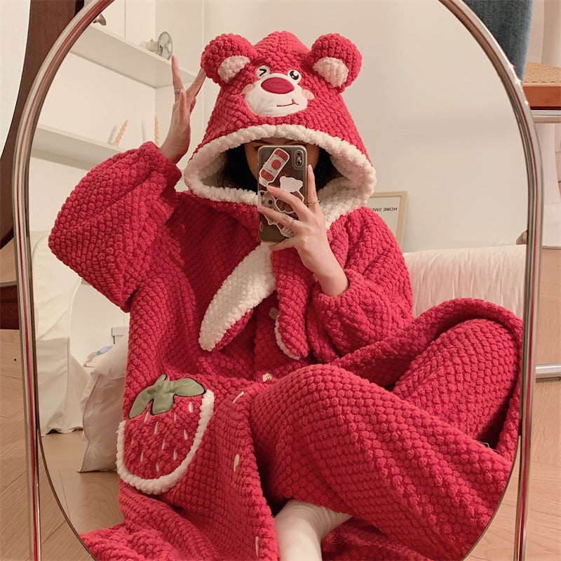 Style Out-Of-The-Way Plush Pjs Women'S Simple Long-Sleeved Suit Women'S Home Clothes - Image 3