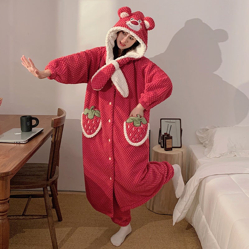 Style Out-Of-The-Way Plush Pjs Women'S Simple Long-Sleeved Suit Women'S Home Clothes - Image 4