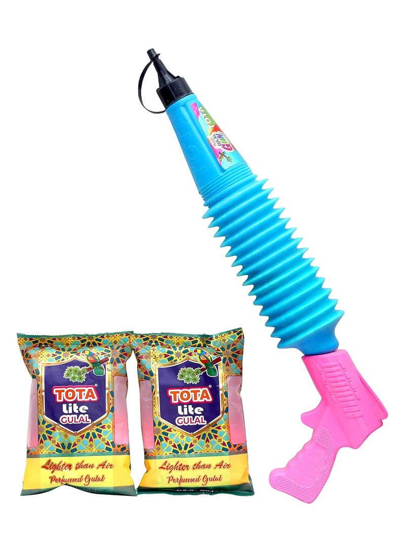 TOTA مسدس توتا السحري مع مسحوق الألوان العشبية لاحتفالات هولي للعب الممتع، الحفلات، سحابة الألوان والمزيد - عبوة تحتوي على 1 مسدس غولال محشو واثنين من إعادة التعبئة - Image 1