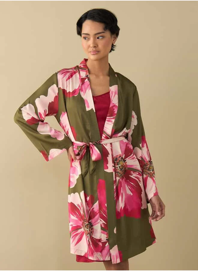 FAV Floral Print Night Robe with Slip Dress