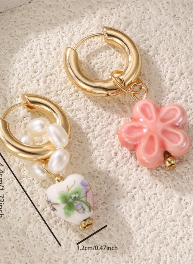 Take Two Heart-Shaped Flower Detail Hoop Earrings - Image 5