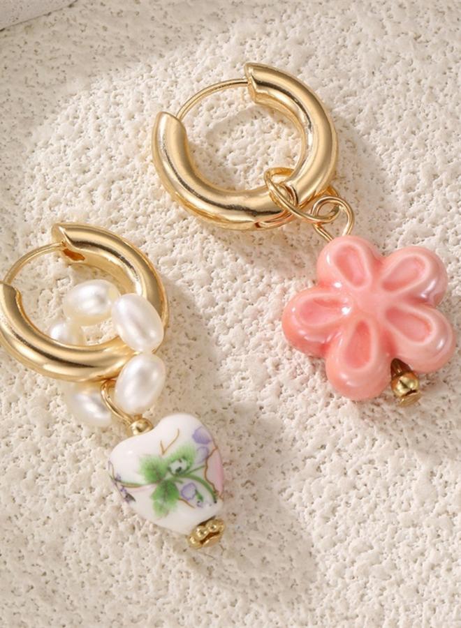 Take Two Heart-Shaped Flower Detail Hoop Earrings - Image 1