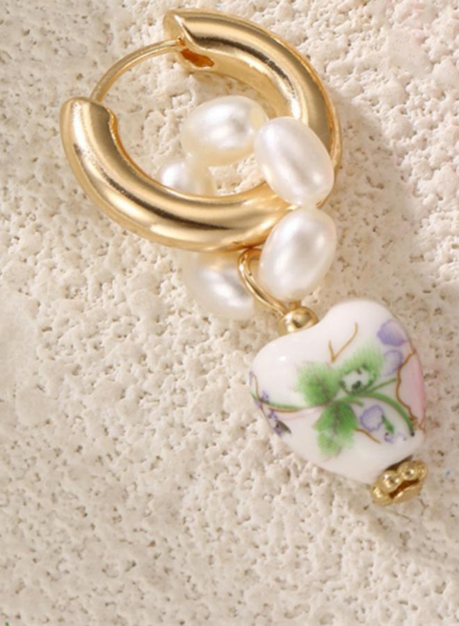 Take Two Heart-Shaped Flower Detail Hoop Earrings - Image 3