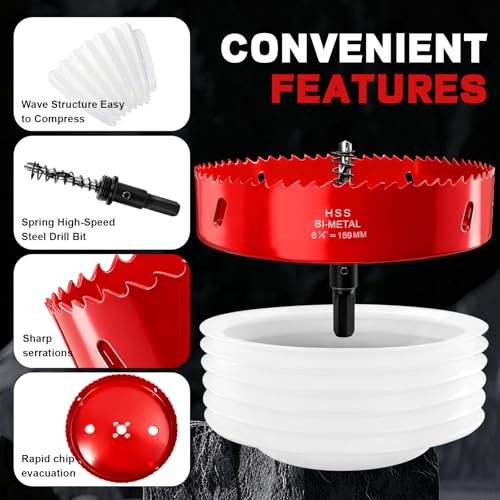 Doaho 6 1/4 Inch Hole Saw for Recessed Lights with Dust Bowl,Bi-Metal Construction 6.25 in (159mm) Hole Saw for LED Recessed Lighting,Wood and Plastic - Image 4