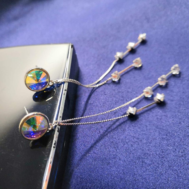 SBLING Platinum-Plated Color Change Multi-Teardrop Earrings Made with Aurora Borealis Austrian Crystals (Friction Back-New) - Image 4