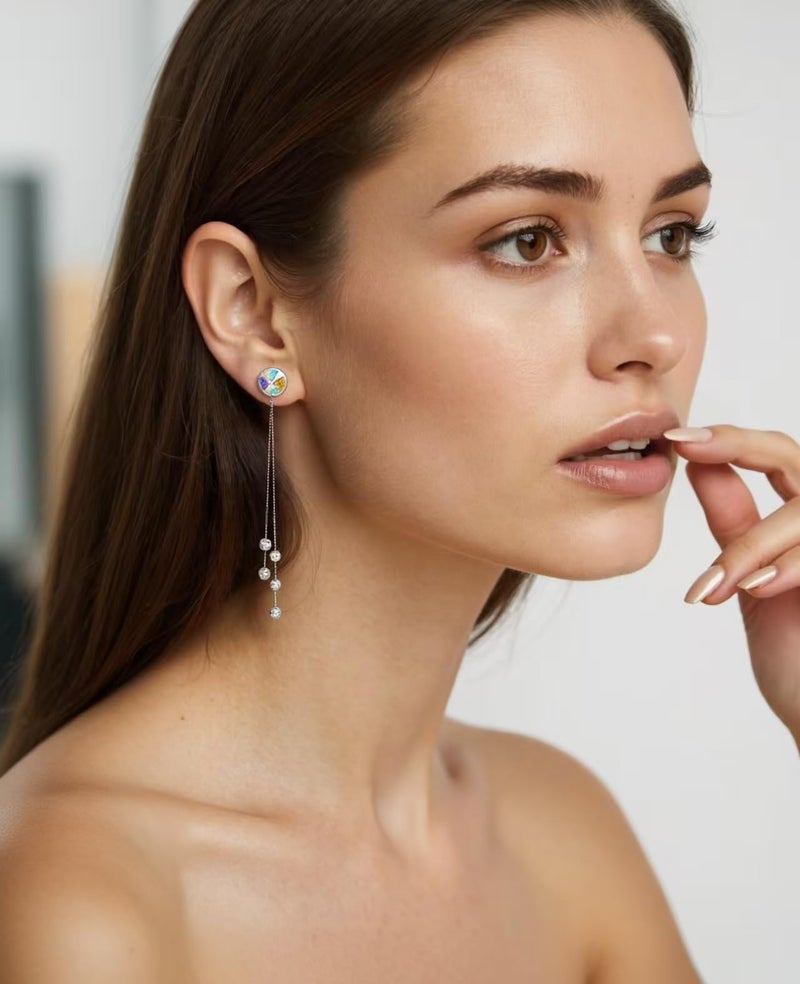 SBLING Platinum-Plated Color Change Multi-Teardrop Earrings Made with Aurora Borealis Austrian Crystals (Friction Back-New) - Image 5