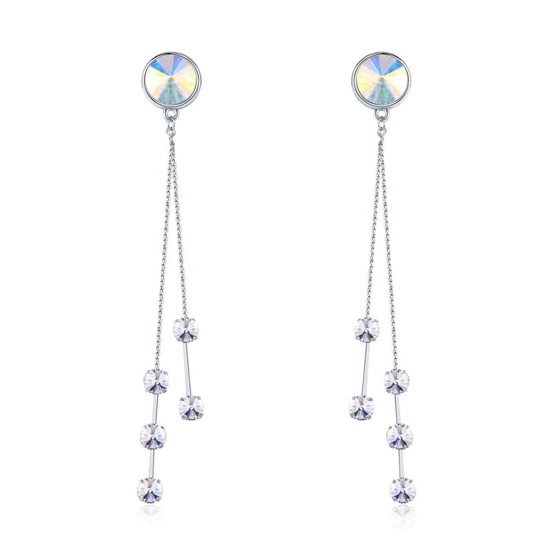 SBLING Platinum-Plated Color Change Multi-Teardrop Earrings Made with Aurora Borealis Austrian Crystals (Friction Back-New) - Image 1