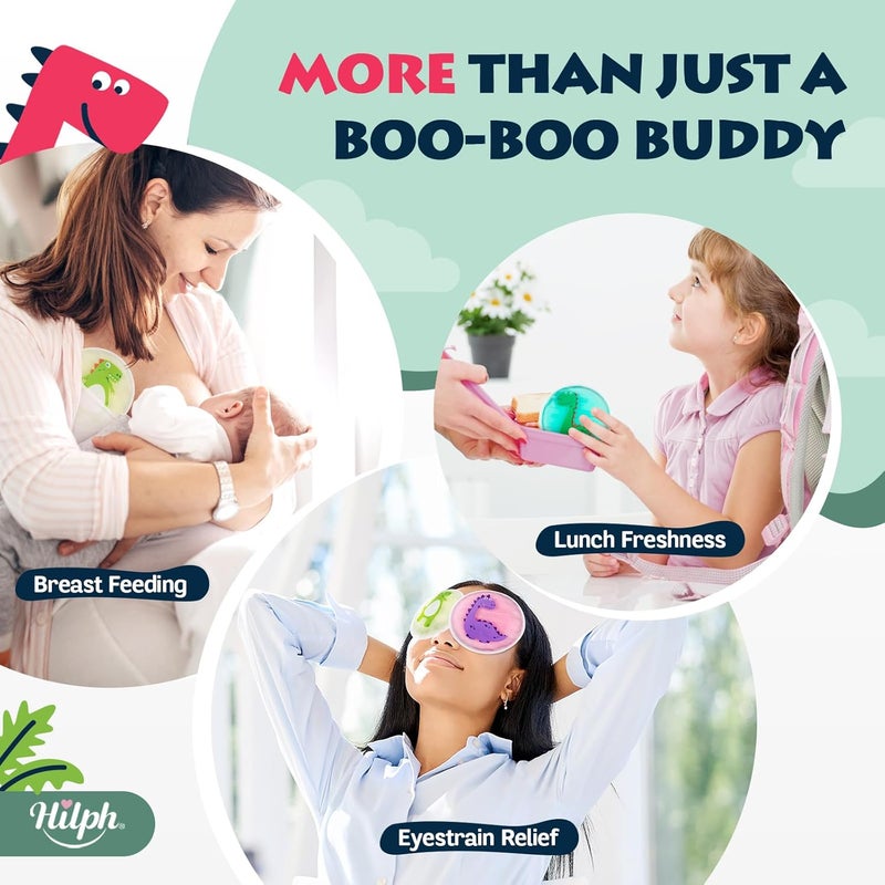 Hilph حزمة ثلج هيلف للضغط البارد للأطفال للإصابات قابلة لإعادة الاستخدام 3 حزم جليدية صغيرة على شكل ديناصور لتخفيف آلام الأطفال صندوق الغداء آلام الأسنان الكدمات التورم الكدمات الحمى 45 - Image 4