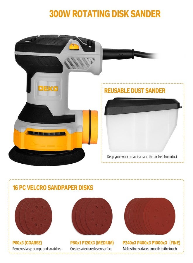 DEKOPRO 300W Orbital Sander, 6 Speed, 14000RPM, 16 Pieces Sandpaper, 125 mm Sanding Pad, Dust Collector, for Wood and Steel Surfaces - Image 3