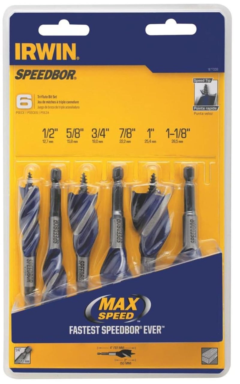 IRWIN Tools SPEEDBOR Drill Bit Set for Wood, 4-Inch, 6-Piece (1877239) - Image 2