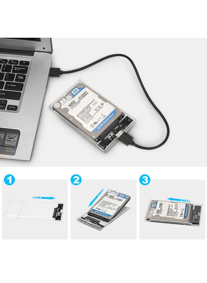 Usb3.0 2.5-inch Sata Iii Solid State Drive Hard Disk Box Transparent Mechanical No-screw Mobile Case-Color:Clear-USB 3.0  - Image 4