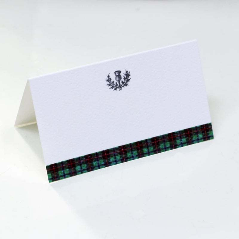 Nancy Nikko Place Cards with Green Tartan Plaid and Scottish Thistle Design for Weddings Showers and Holiday and Dinner Parties Table Tent Style Scored for easy folding 50 - Image 1