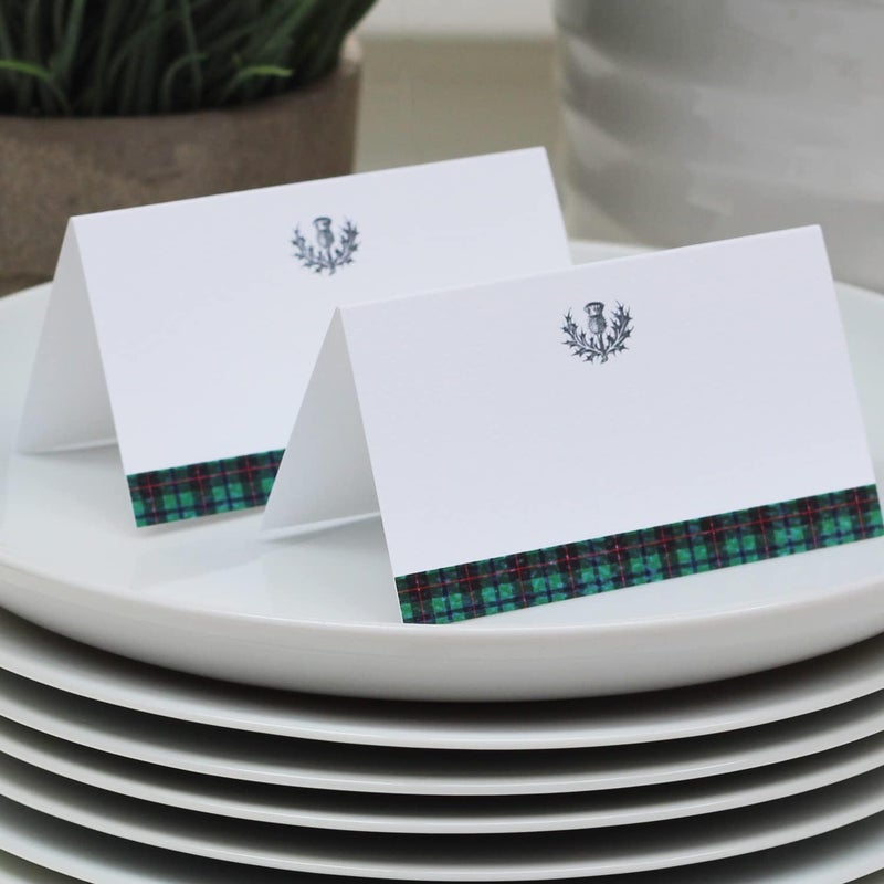 Nancy Nikko Place Cards with Green Tartan Plaid and Scottish Thistle Design for Weddings Showers and Holiday and Dinner Parties Table Tent Style Scored for easy folding 50 - Image 2