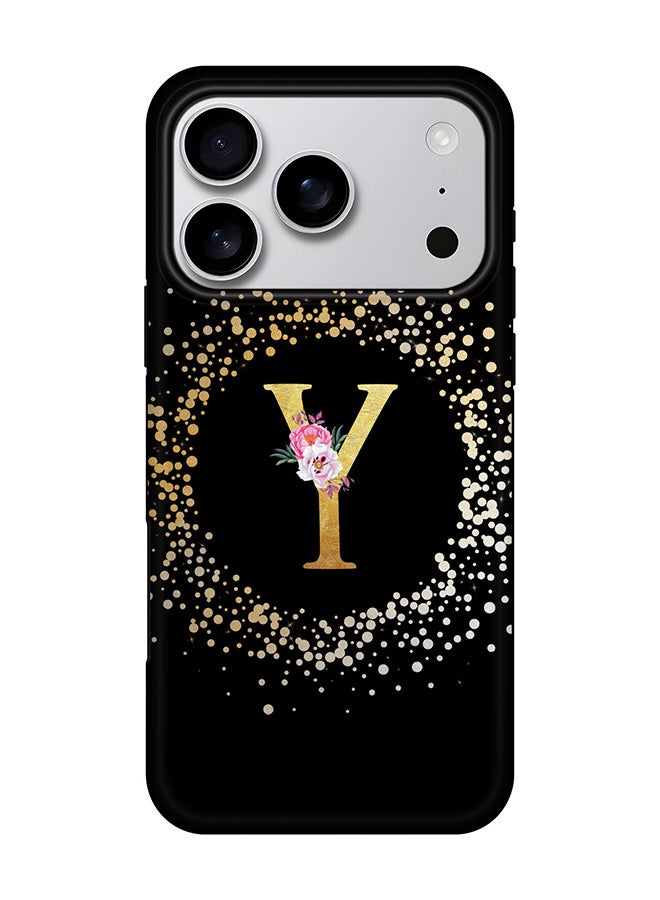 Stylizedd Tough Pro Magnetic Case for iPhone 17 Pro, Dual Layer hybrid PC + TPU Mobile Cover Matte - Custom Monogram Floral - Y ( Black )