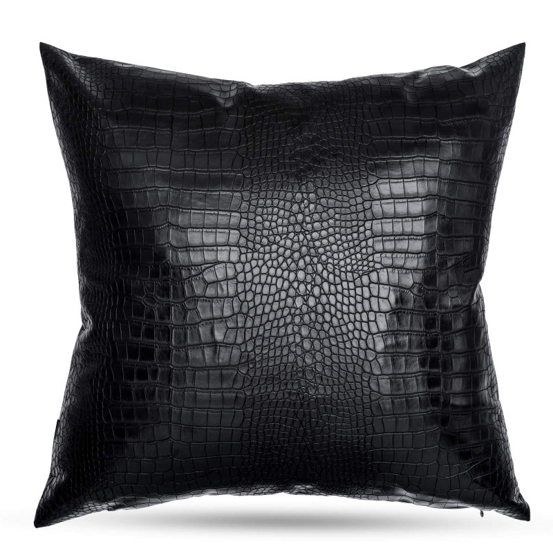 HDDahua Black Crocodile Skin Faux Leather Throw Pillow Covers Modern Faux Leather Couch Lumbar Cushion Covers for Couch Bed Sofa 20x 20 Inches