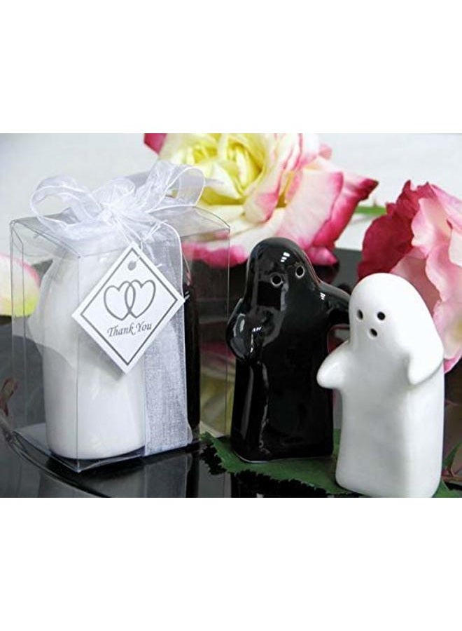 Belle Being Salt and Pepper (Seasoning & Spice) Shakers Hugging Couple Set with Black & White. Cute, Novelty, Modern and Vintage Hug Design - Easy to Refill & Dispense - Perfect for Gift, Halloween Ghost Shakers - Image 3