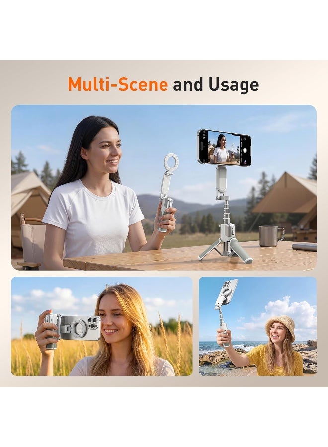 AMAZEAR Phone Camera Grip with Selfie Stick Tripod, Cellphone Accessories with Detachable Wireless Shutter Button for iPhone 16 17 Pro Max, Comfort Ergonomic Smartphone Handle Holder, White - Image 2