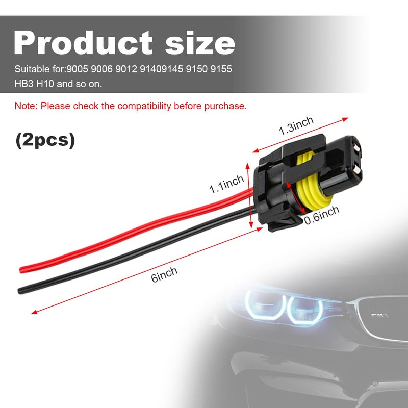 KVAEY 2 PCS Wiring Harness Headlight Socket, 9005 9006 HB3 HB4 Female Adapter Wiring Harness Plug Replacement, Nylon Pigtail Wire Connector for Headlight Fog Light, Car Accessories - Image 2