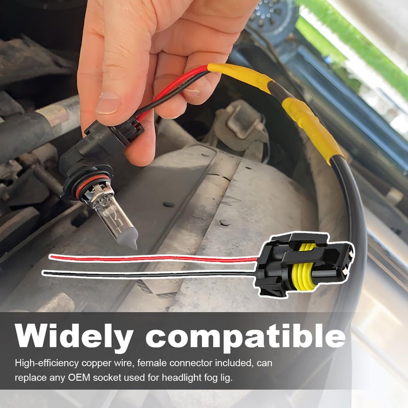 KVAEY 2 PCS Wiring Harness Headlight Socket, 9005 9006 HB3 HB4 Female Adapter Wiring Harness Plug Replacement, Nylon Pigtail Wire Connector for Headlight Fog Light, Car Accessories - Image 4