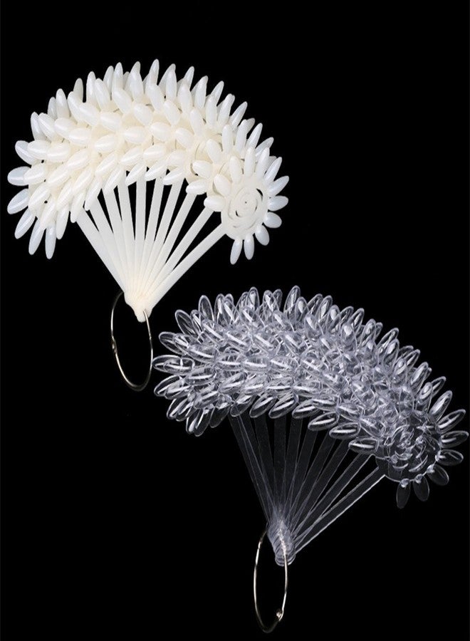 yueton 2 Sets 240 Tips White and Transparent Nail Art Design Plastic Polish Board Display Practice Sticks Wheel with Metal Split Ring Holder - Image 1