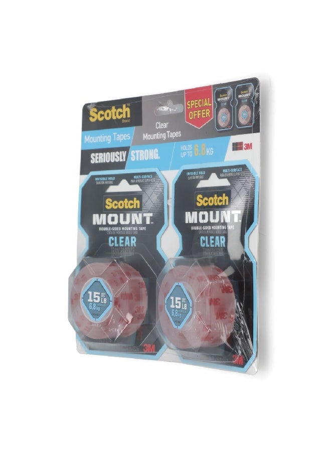 Scotch  Twin Pack Easy-to-Use Multi-Purpose Mounting Tape Clear 1 x 60 Inch XN006300547 - Image 3