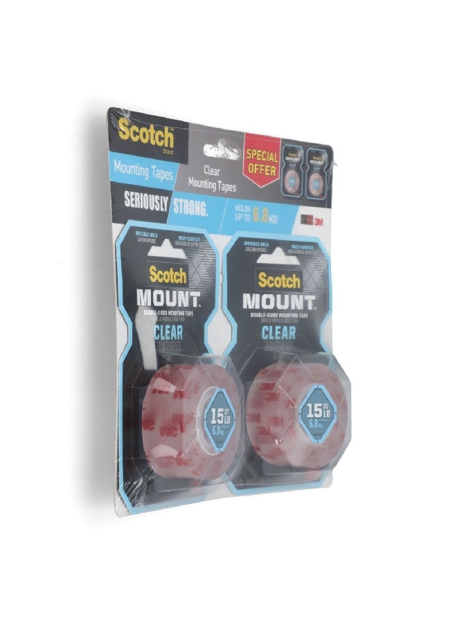 Scotch  Twin Pack Easy-to-Use Multi-Purpose Mounting Tape Clear 1 x 60 Inch XN006300547 - Image 2