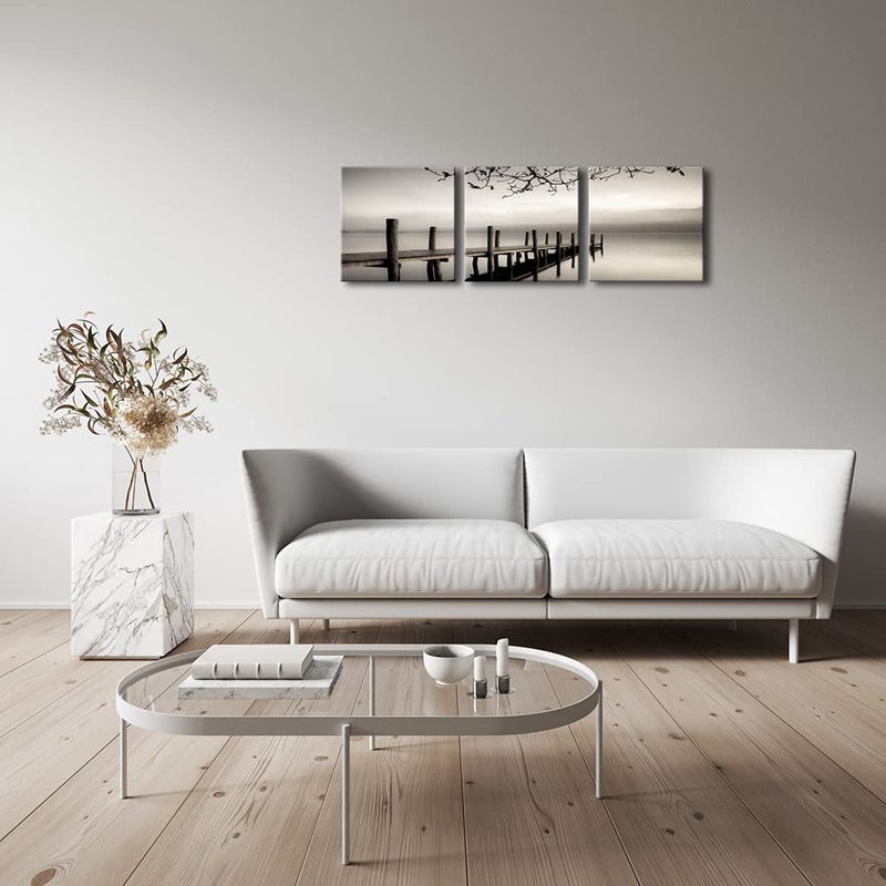 Pyradecor Peace 3 panels Black and White Landscape Canvas Prints on Canvas Wall Art Modern Stretched Pictures Paintings Artwork for Living Room Bedroom Home DÃ©cor - Image 4