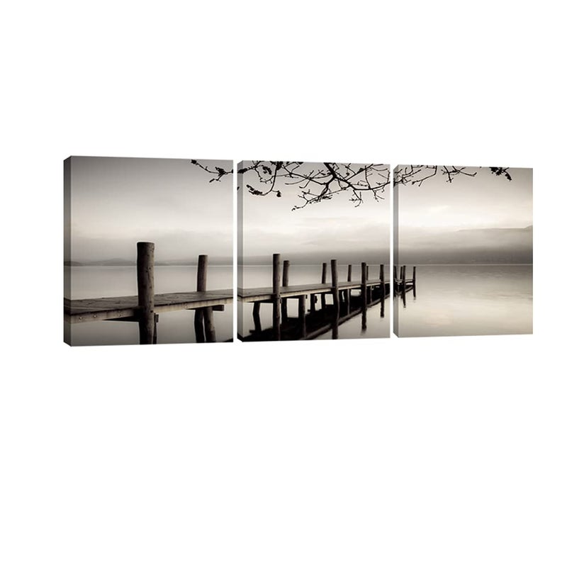 Pyradecor Peace 3 panels Black and White Landscape Canvas Prints on Canvas Wall Art Modern Stretched Pictures Paintings Artwork for Living Room Bedroom Home DÃ©cor - Image 1