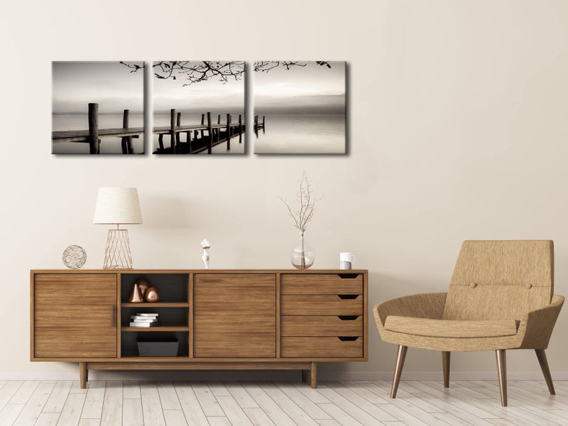 Pyradecor Peace 3 panels Black and White Landscape Canvas Prints on Canvas Wall Art Modern Stretched Pictures Paintings Artwork for Living Room Bedroom Home DÃ©cor - Image 2