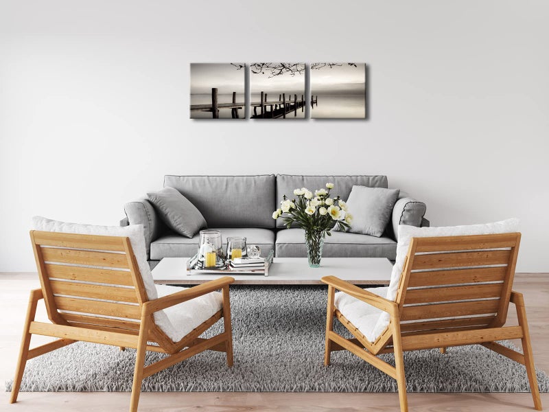 Pyradecor Peace 3 panels Black and White Landscape Canvas Prints on Canvas Wall Art Modern Stretched Pictures Paintings Artwork for Living Room Bedroom Home DÃ©cor - Image 3